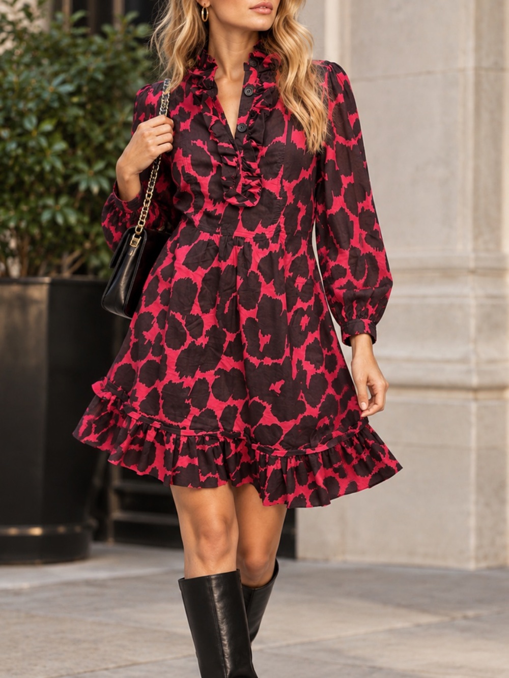 Marc by Marc Jacobs Pink Brown Leopard Animal Print Cotton Ruffle Dress